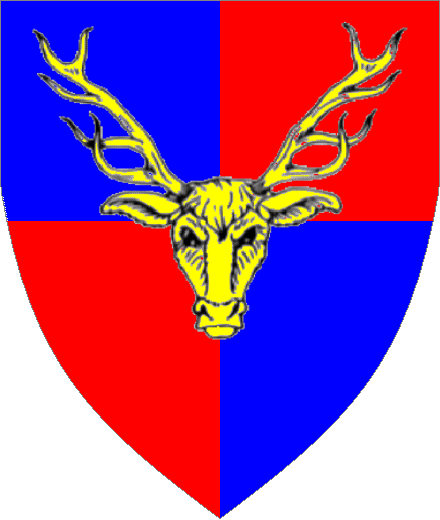  arms: Quarterly Azure and Gules, a stags head caboshed Or.