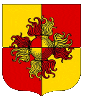  arms: Quarterly Or and Gules, a grenade enflamed and conjoined in cross counterchanged.
