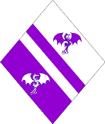  arms: (Pending) Per bend Argent and Purpure, a bend per bend between two dragons 'von Ramnstein' all Counterchanged.