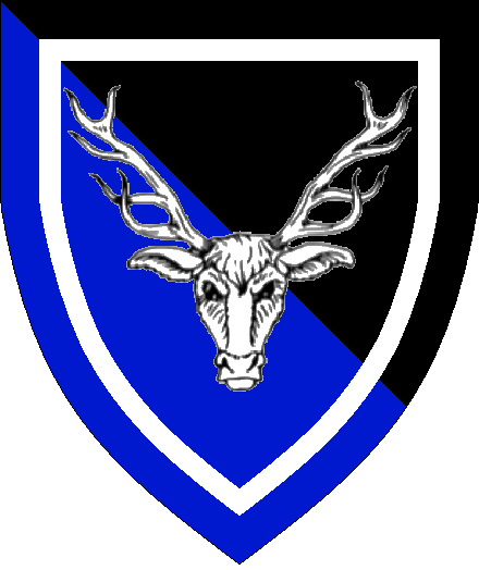  arms: Per bend sable and azure, a stags head cabossed within a orle argent
