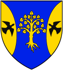  arms: Azure, a linden tree eradicated between two flaunches Or, each charged with a raven volant in chevron.