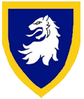  arms: Azure, a lion`s head erased Argent within a bordure Or.