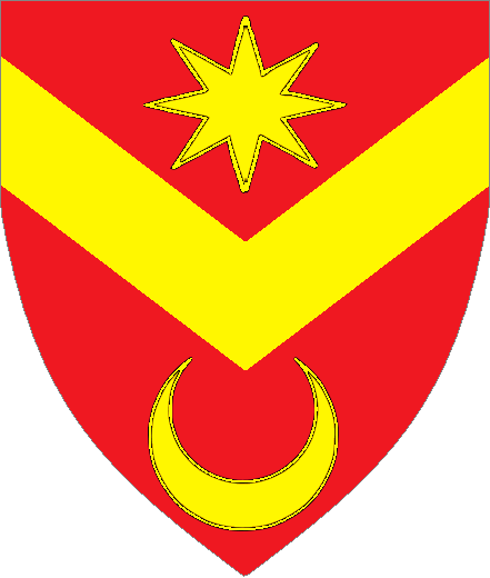  arms: Gules, a chevron inverted between a mullet of eight points and a crescent Or.