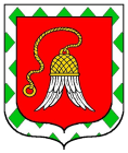  arms: Gules, a hawks lure Argent capped and strung Or and on a bordure Argent a semy of lozenges Vert.