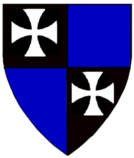  arms: Quarterly Sable and Azure, 1st and 4th a cross formy Argent