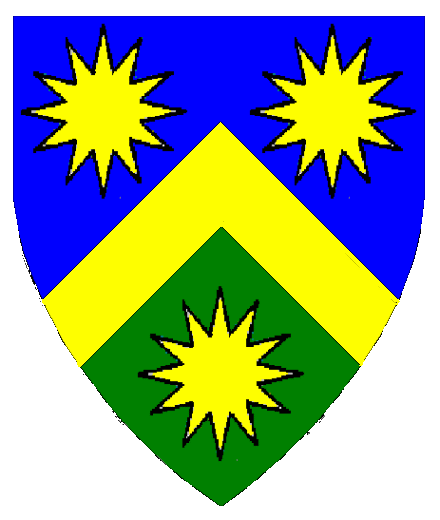  arms: Per chevron Azure and Vert, a chevron between three mullets of twelve points Or